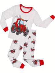 2pcs Boys Excavator Print Top & Shorts Sets Comfy Pajamas