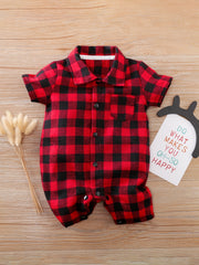 Infant Boys Plaid Jumpsuits Short Sleeve Rompers