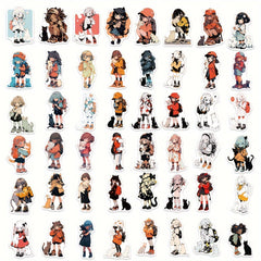 50pcs Beauty And Cat Series Graffiti Stickers Waterproof DIY Sticker Pack