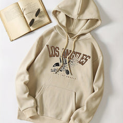 Letter & Eagle Print Drawstring Sweater Kangaroo Pocket Hoodie