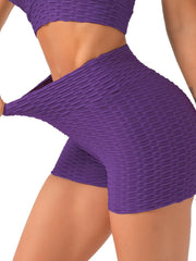 Seersucker Fabric Yoga Shorts Stretchy Honeycomb Sports Biker Short