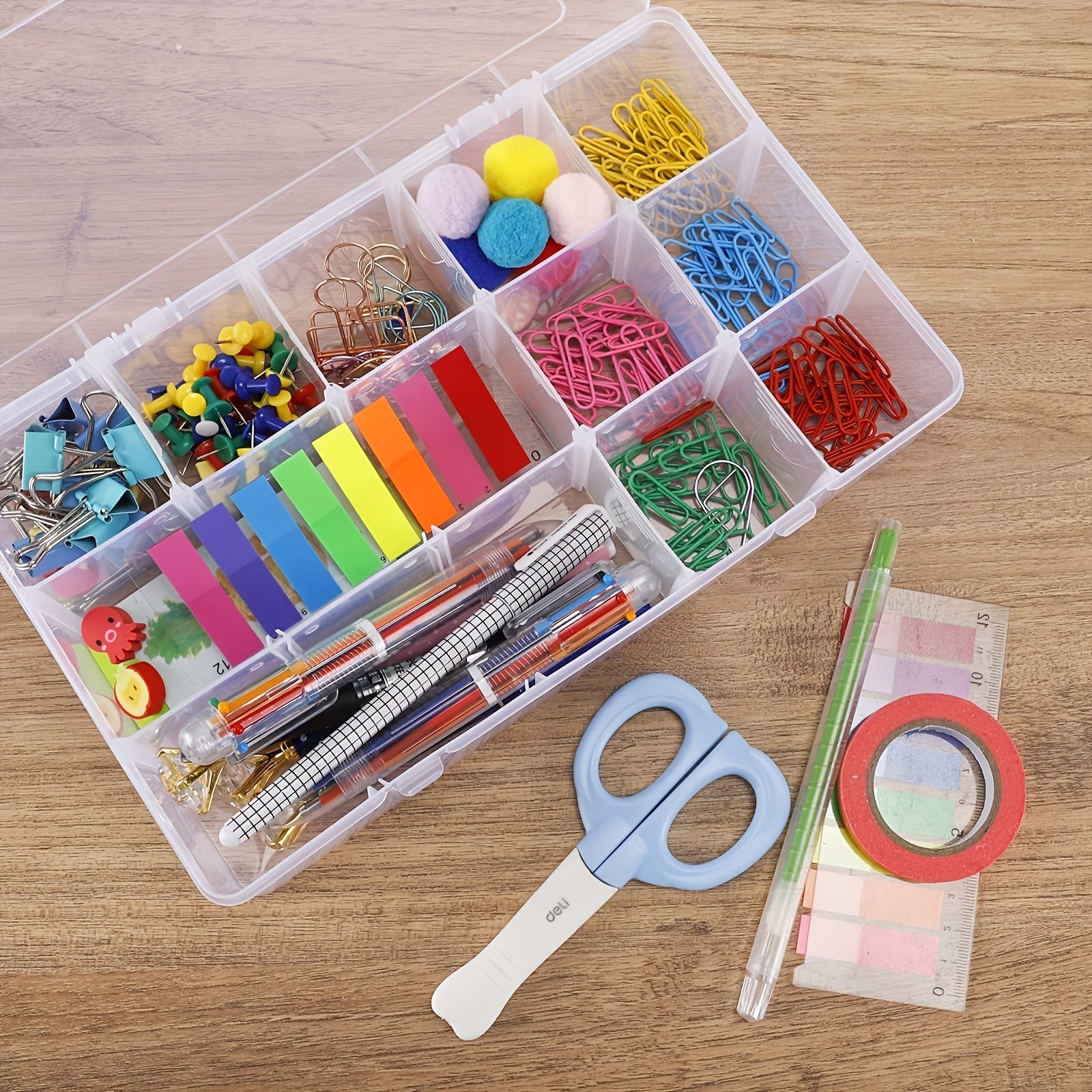 Plastic Storage Containers with Adjustable Dividers, 15 Grids, Pack of 4