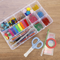 Plastic Storage Containers with Adjustable Dividers, 15 Grids, Pack of 4