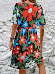Women's Floral Print V-Neck Mini Dress