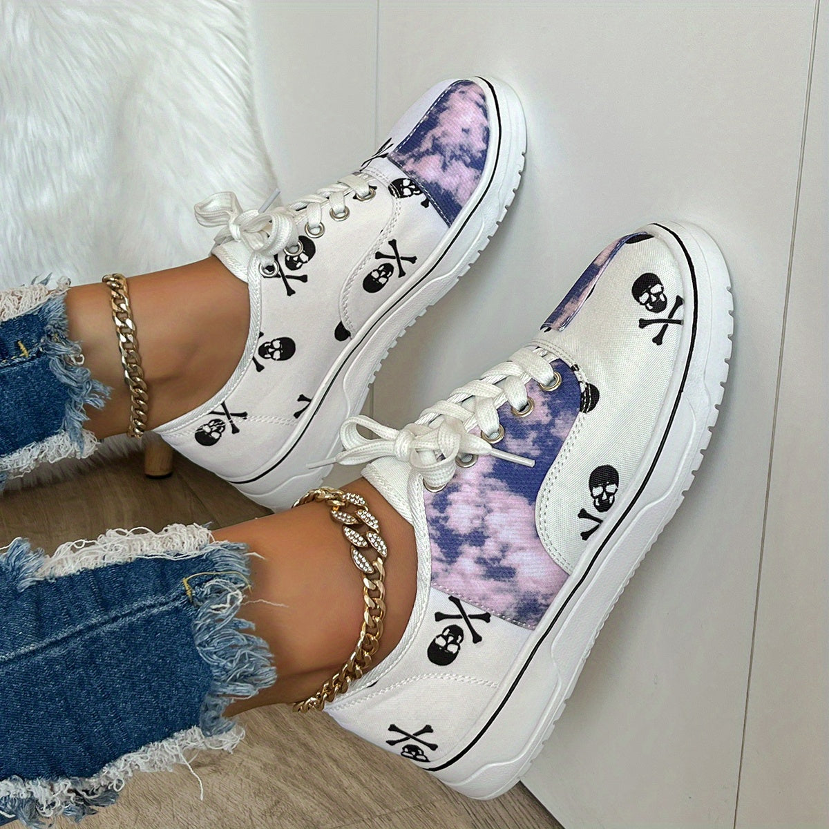 Women's Skull Print Sneakers Casual Halloween Shoes