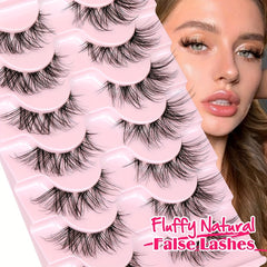 7 Pairs Natural False Eyelashes Clear Band Thin Fox Eyes Short Anime Mink Lashes