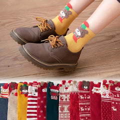 4 Pairs Cartoon Print Socks Comfy Christmas Mid Tube Women's Stockings