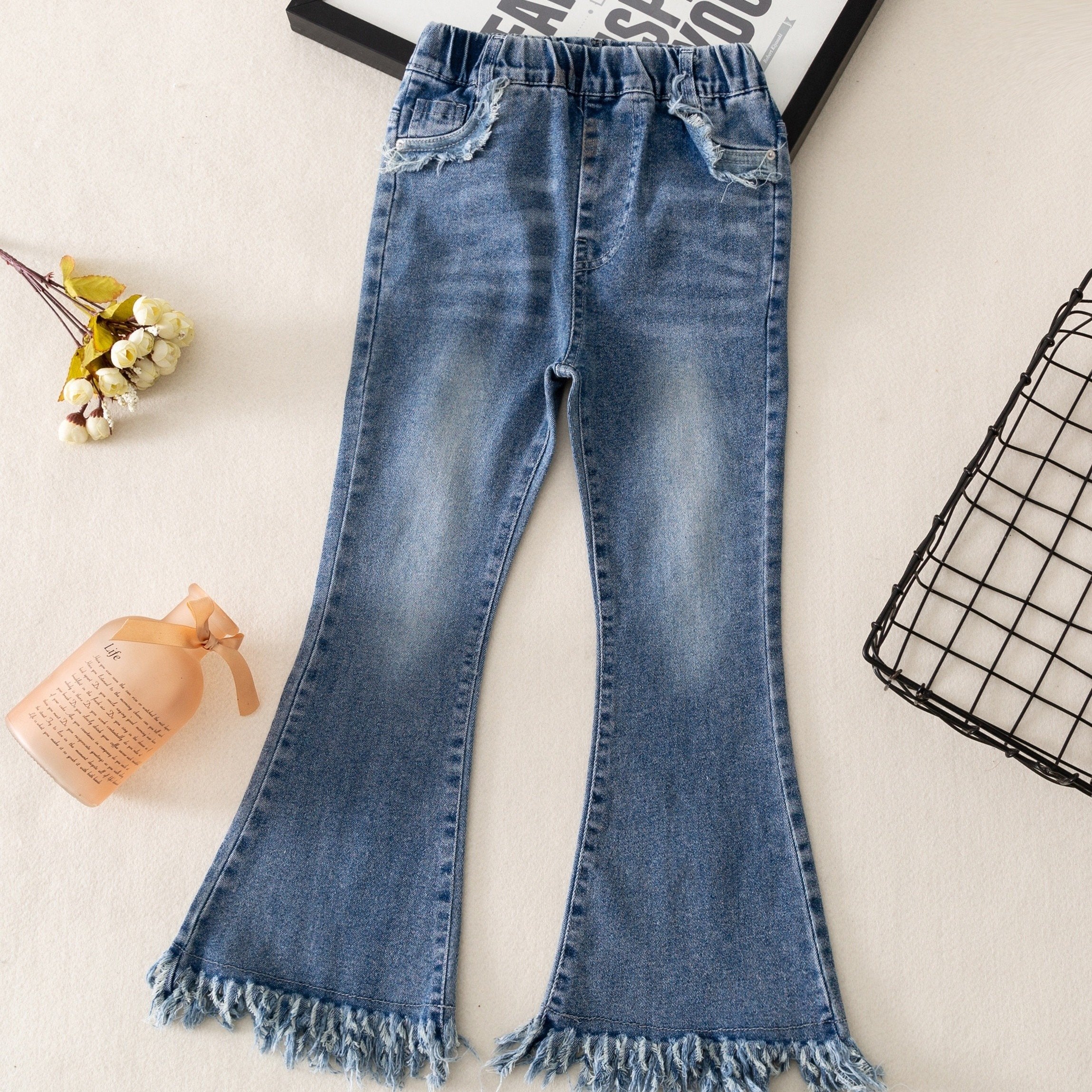 Girls Flared Tassel Jeans Denim Pants for Summer Kids