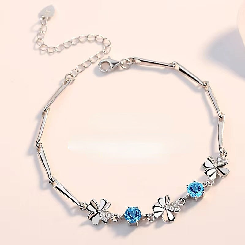 Girls Zircon Clover Bracelet, Adjustable Student Accessory