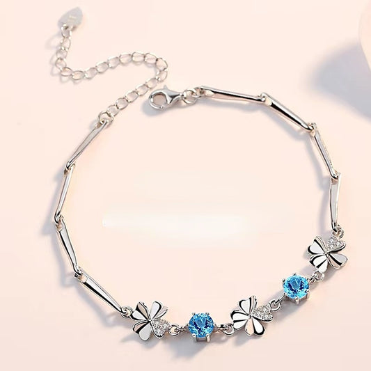 Girls Zircon Clover Bracelet, Adjustable Student Accessory