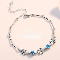 Girls Zircon Clover Bracelet, Adjustable Student Accessory