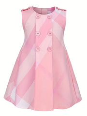 Girls' Plaid Sleeveless Princess Dress Cotton Casual Vest Dress