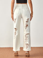 Loose Fit Distressed Non Stretch Denim Pants