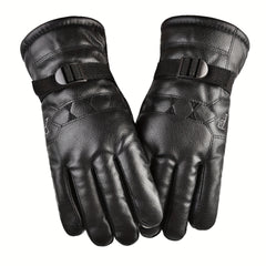 Velvet Warm Windproof Leather Riding Gloves Motorcycle Riding