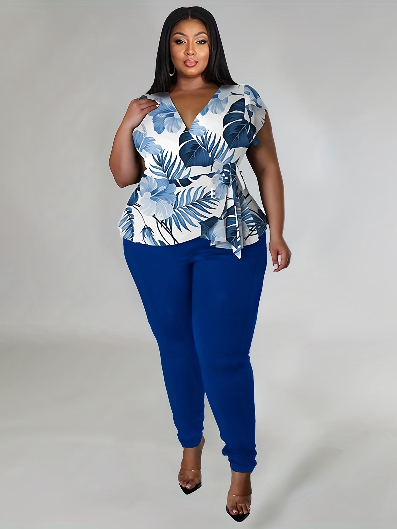 Graphic Print Cap Sleeve Top & Pants Set