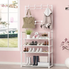Standing Coat Rack with 3-4 Layers of Storage and 8 Double Hooks