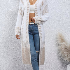 Striped Knitted Open Front Cardigan Vintage Long Sleeve Cardigan