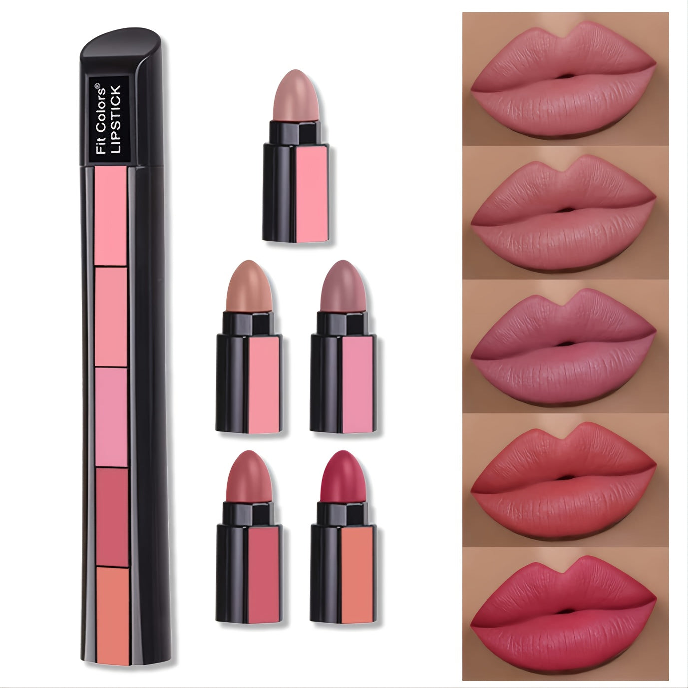 5 in 1 Sexy Red Lipstick Strip Matte Velvet Texture Lip Gloss Set