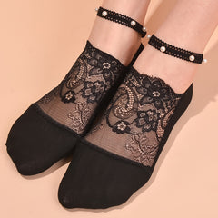 Pearl Lace Socks Thin Breathable Invisible Socks Lace Strappy Women's Stockings