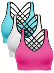 3pcs Criss Cross Back Sports Bras Yoga Tank Bra