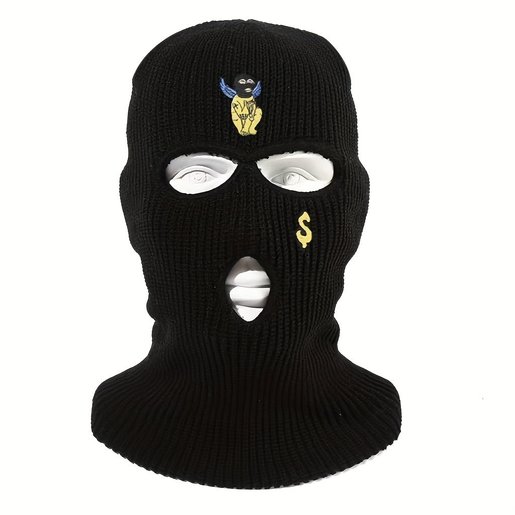 Embroidered Knitted Balaclava Warm Hat