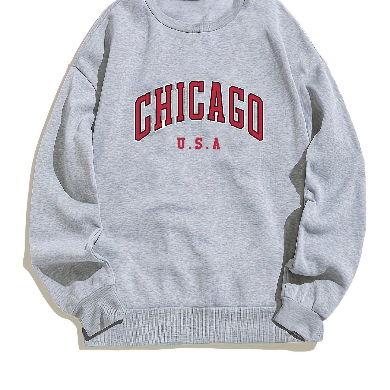 Chicago Print Sweatshirt Long Sleeve Crew Neck for Women