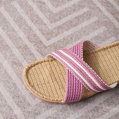 Colorblock Cross Straps Open Toe Sandals Slip On Flat Linen Sole Shoes