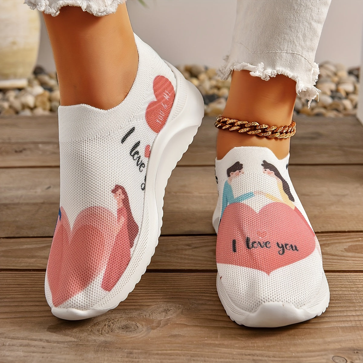 Elastic Walking Shoes Couple Figure Graphic Comfy Casual Sneakers
