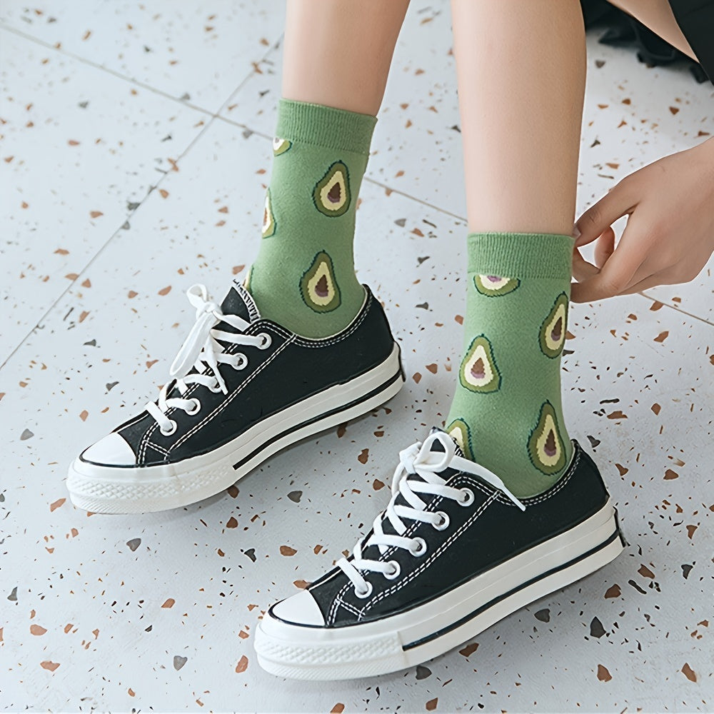 6 Pairs Fruits Pattern Socks Multicolor Casual Mid Tube Women's Stockings