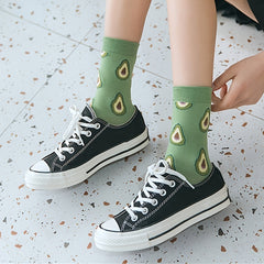 6 Pairs Fruits Pattern Socks Multicolor Casual Mid Tube Women's Stockings