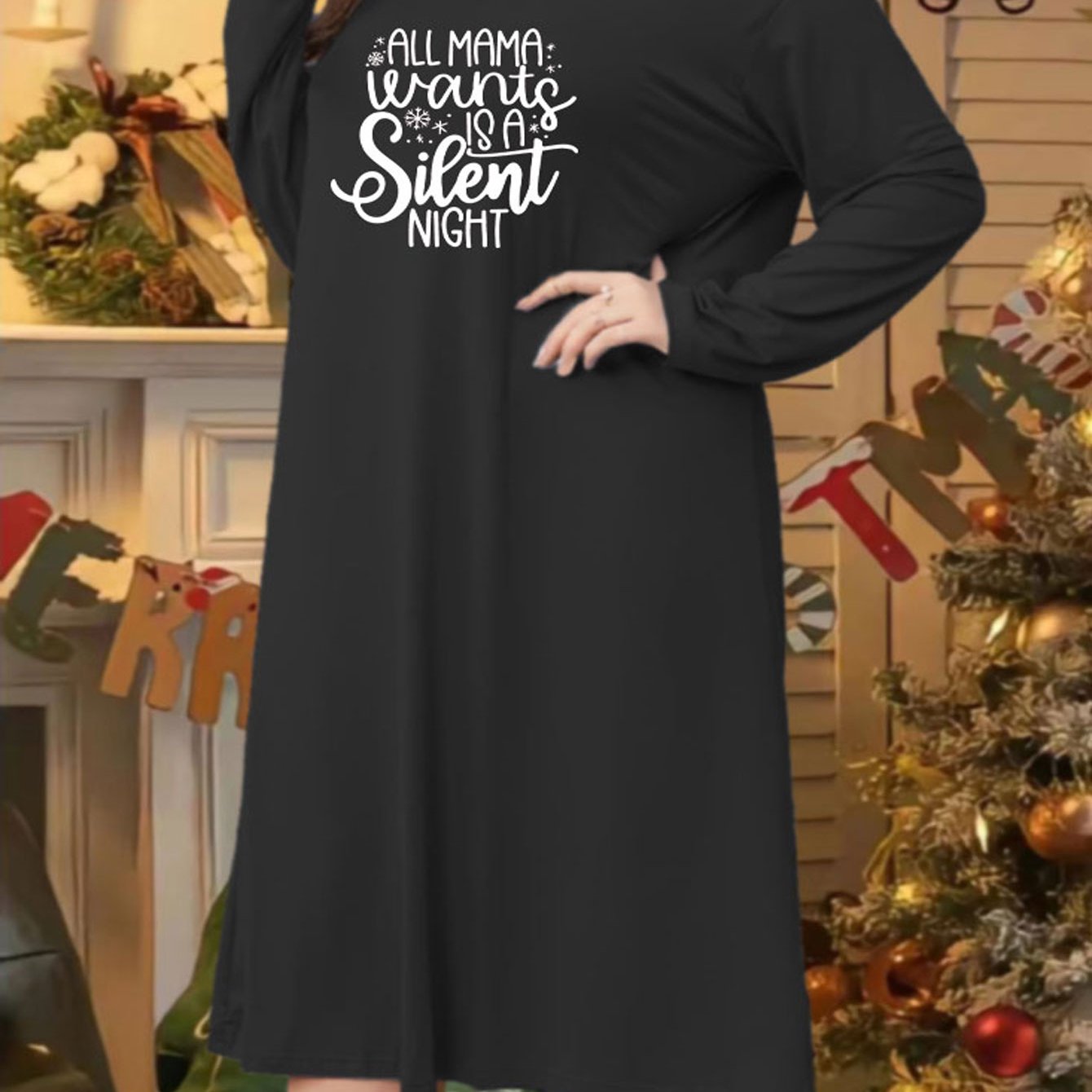 Christmas Loungewear Dress Snowflake Print Long Sleeve