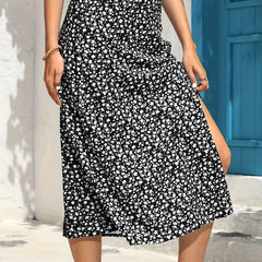Floral Print Midi Skirt with Side Slit for Summer & Spring