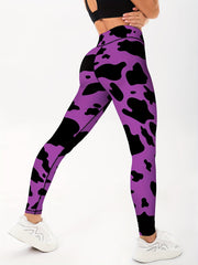 Cow Print High Waist Yoga Leggings Slim Fit Gym Sports Pants Women's Activewear