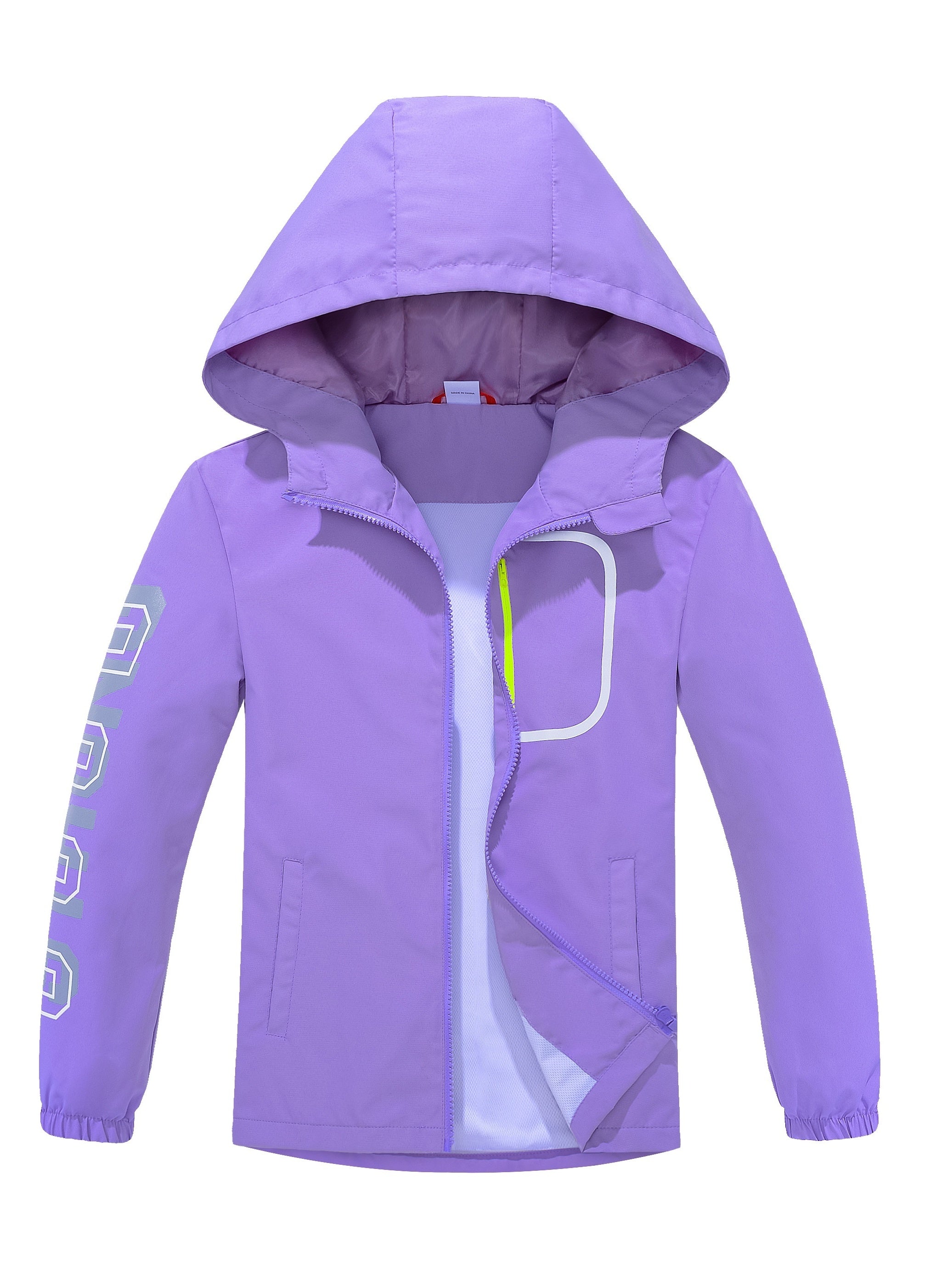 Boys Letter Zip Up Hooded Jacket Raincoat Windbreaker Lightweight