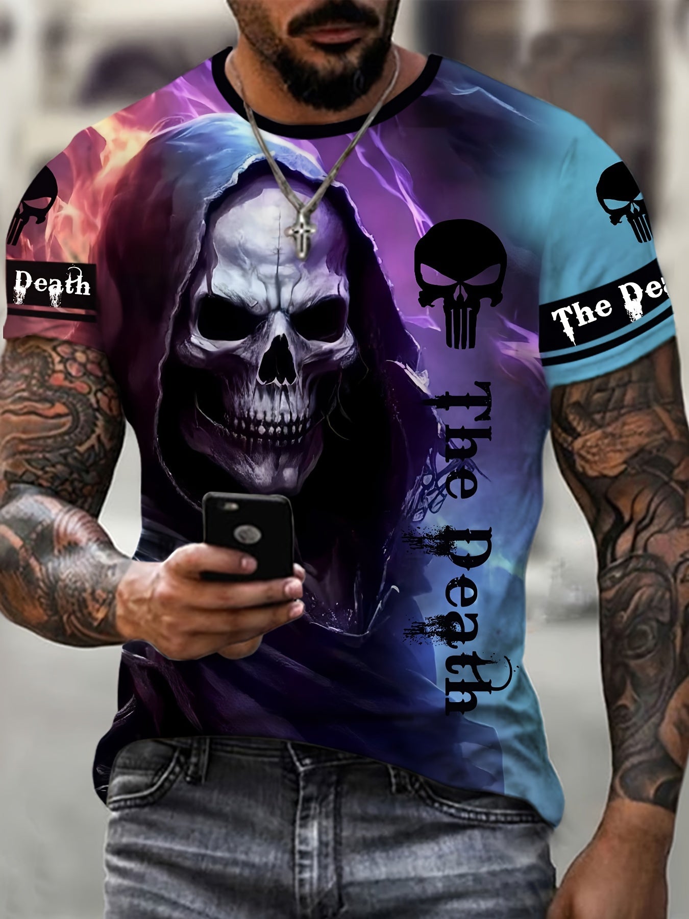 Men's Skull Pattern Shirt Casual Short Sleeve Tee Top