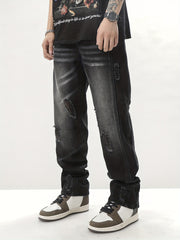 Vintage Ripped Jeans Men's Casual Street Style Distressed Denim Pants