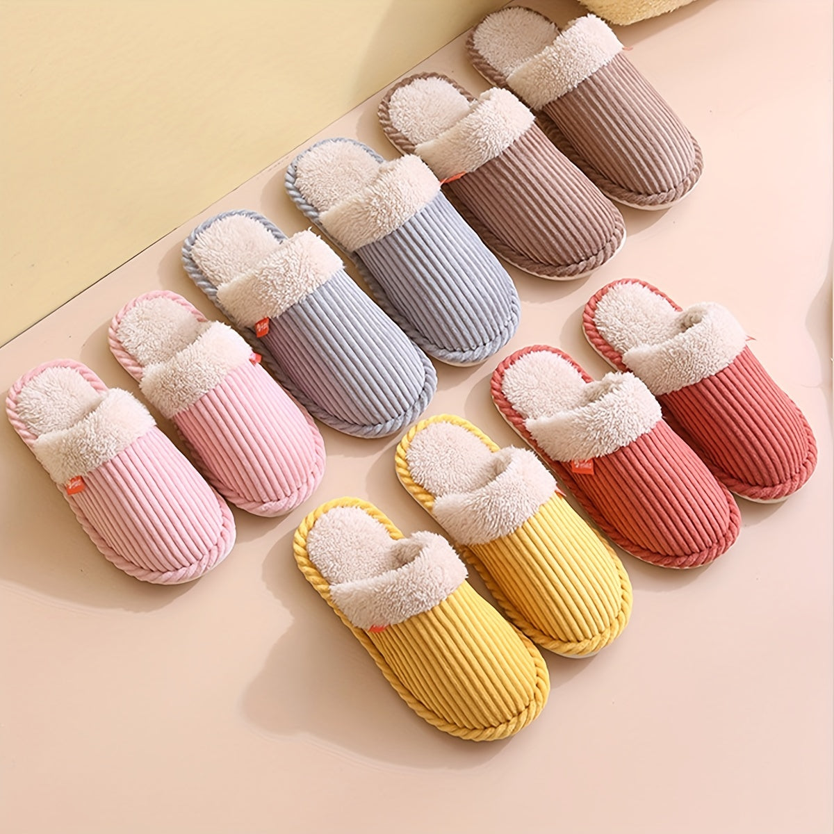 Women's Corduroy Plush Slippers Warm Closed Toe Fuzzy Indoor Shoes