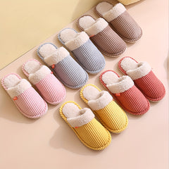 Women's Corduroy Plush Slippers Warm Closed Toe Fuzzy Indoor Shoes