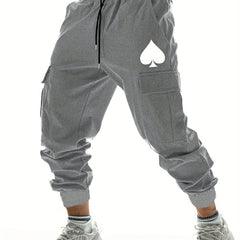 Heart Print Men's Cargo Pants Relax Fit Flap Pockets Loose Jogger
