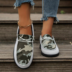 Women's Camo Canvas Slip-On Walking Shoes Block Flat Comfort