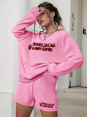 2PC Set Women's Plus Letter Print Sweatshirt & Shorts