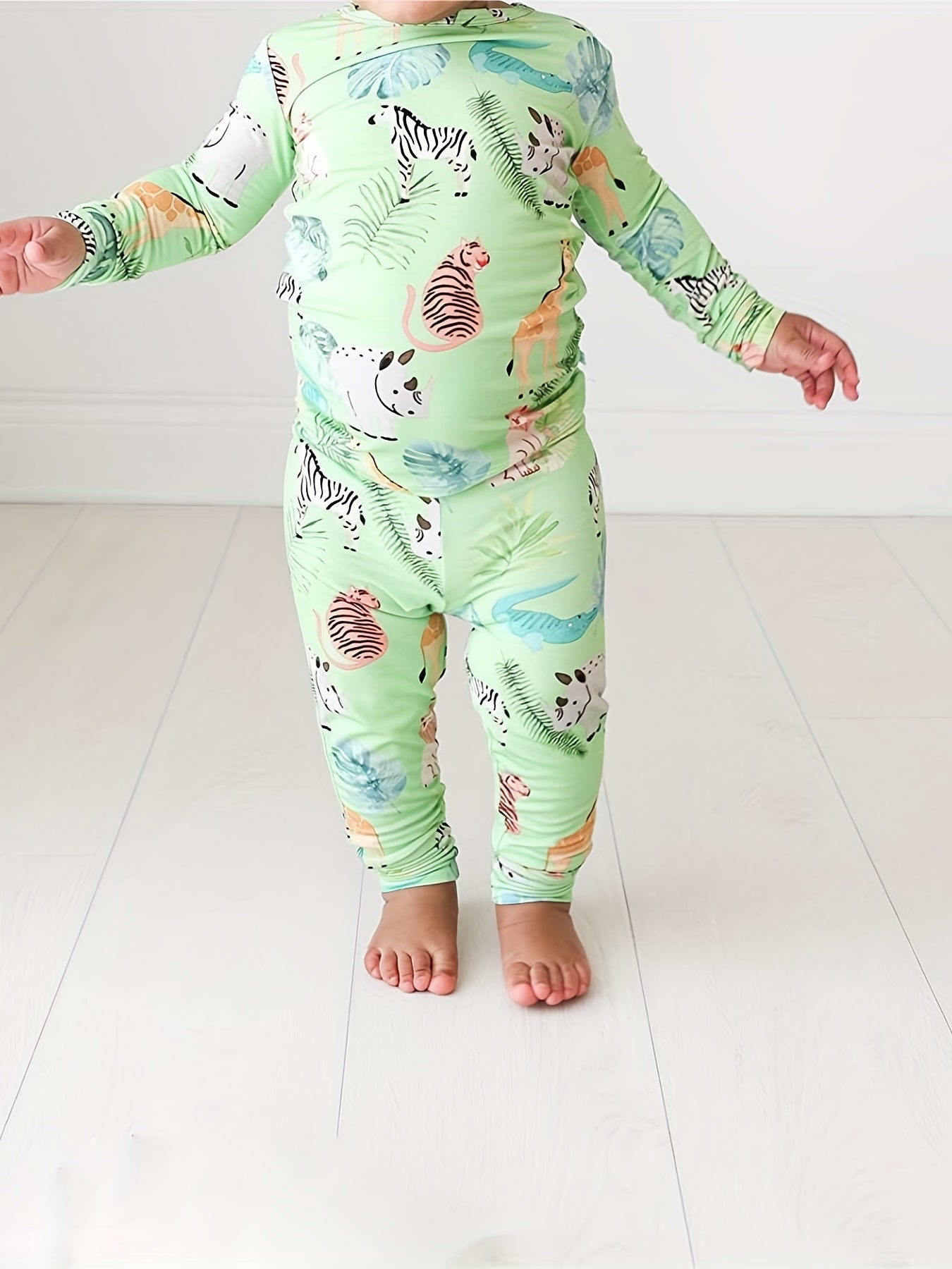 Animal Pattern Kid's Pajamas 2pcs Set Long Sleeve Top & Pants Girl's Loungewear