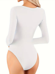 Long Sleeve Shaping Bodysuit V Neck Tummy Control Slimming Body Shaper