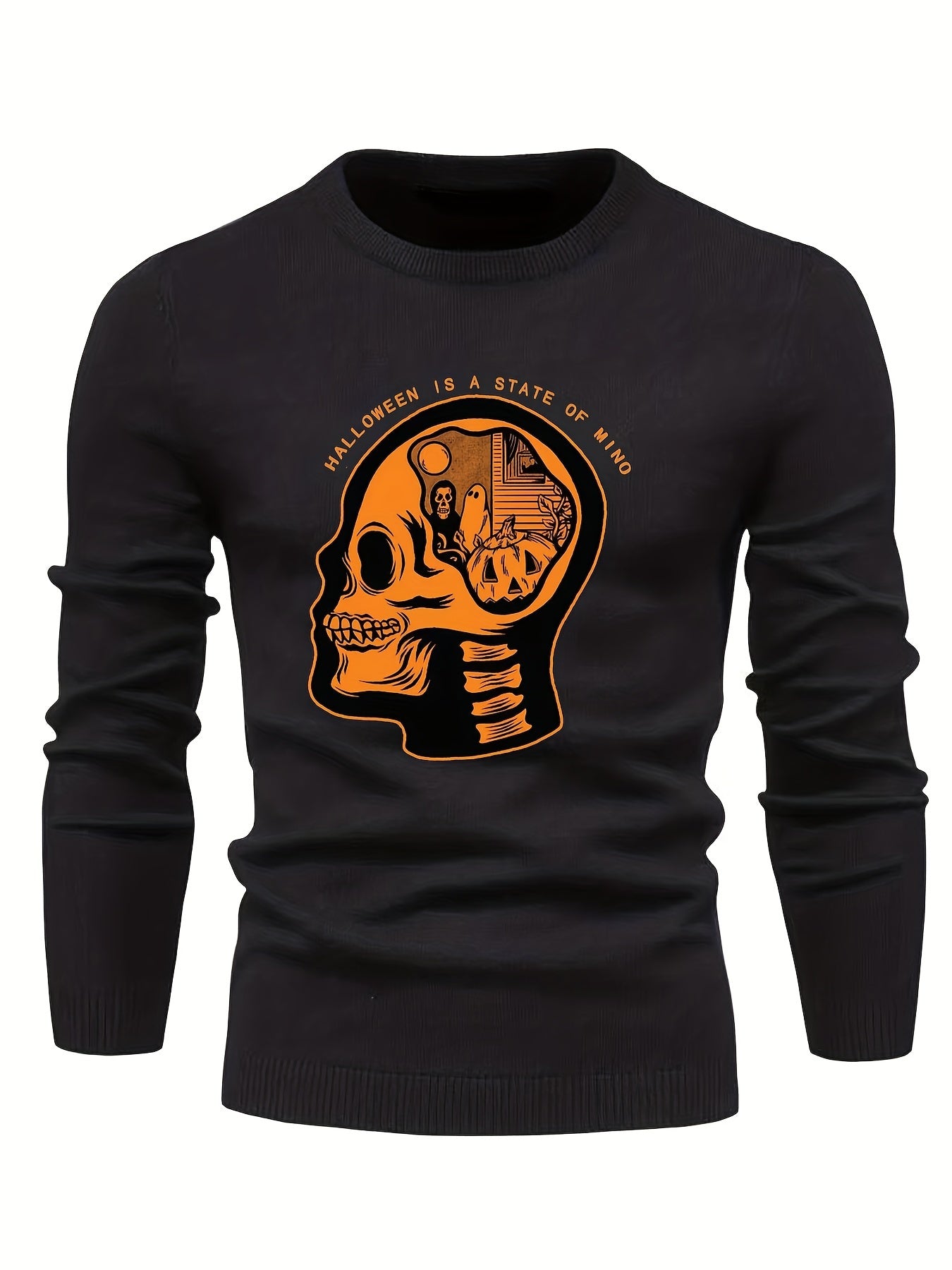 Cartoon Skeleton & Ghost Slim Warm Sweater Men's Casual Retro Style