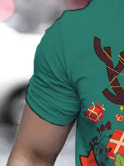 Christmas Reindeer Print T shirt Men's Casual Street Style Tee Shirt
