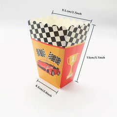 6pcs Racing Car Theme Popcorn Boxes & Flag Print Snack Box
