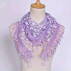 Floral Embroidery Lace Shawl Hollow Out Cape Wrap Triangle Scarf