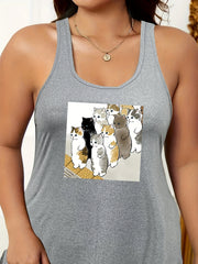 Cats Print Scoop Neck Tank Sleep Dress