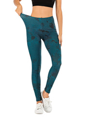 Dark Cyan Print Leggings High Waist Slim Fit Casual Elastic Bottoms