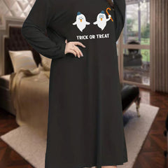Halloween Ghost Print Nightdress Long Sleeve